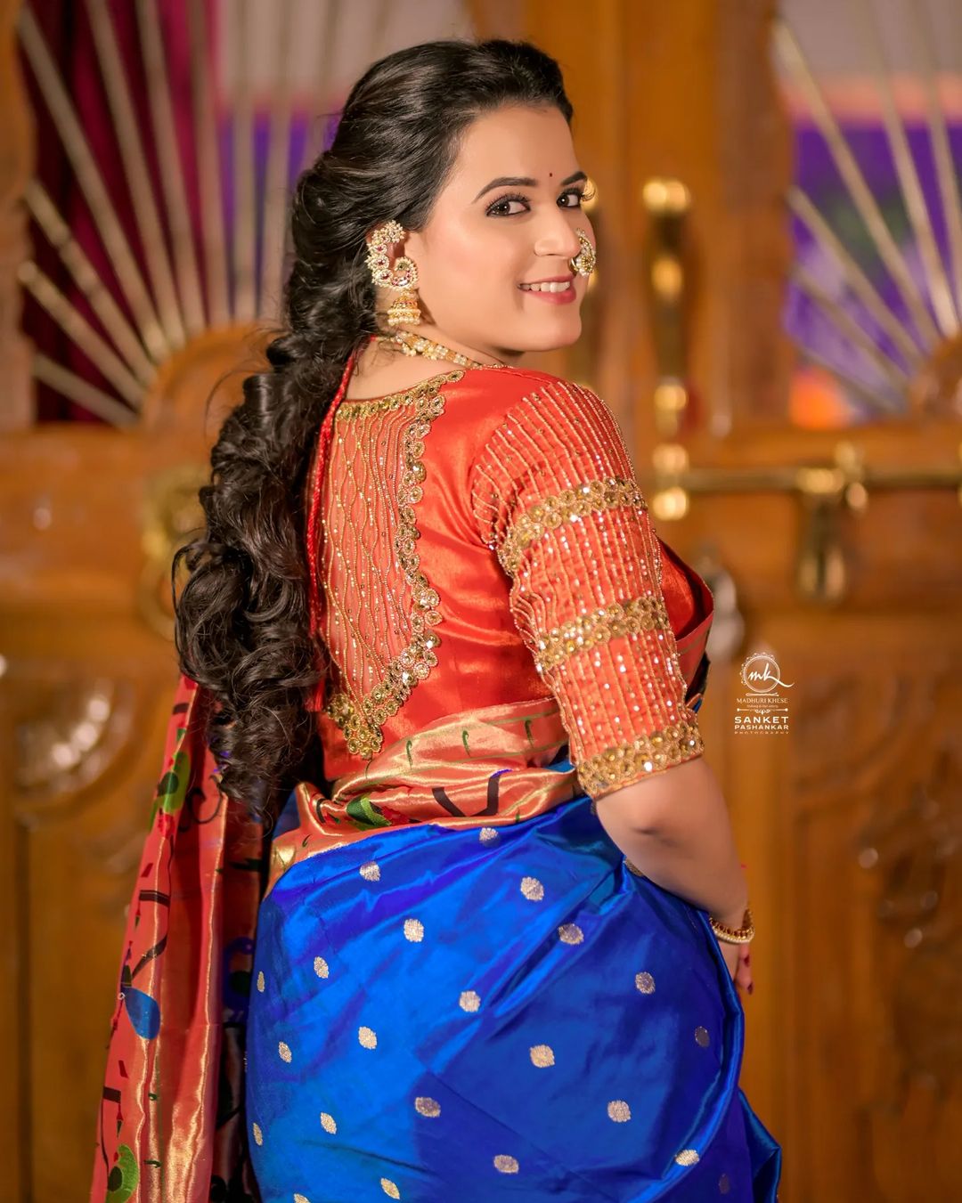 Prajakta Gaikwad Blue Paithani Saree