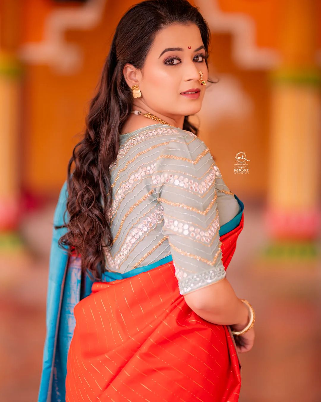 Prajakta Gaikwad Blue Paithani Saree