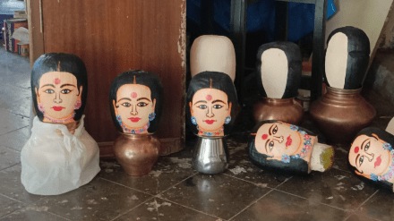 Nagaon, Uran, tradition worship goddess masks coconut shells Ghat Navratri festival