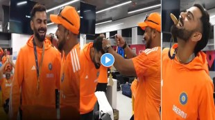 After the win against Australia Virat Kohli got the medal in the dressing room celebrated by biting his teeth