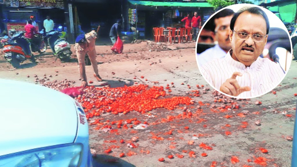 tomato throw on ajit pawar car