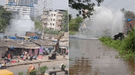 water channel railway track New Panvel burst lakhs of liters water wasted