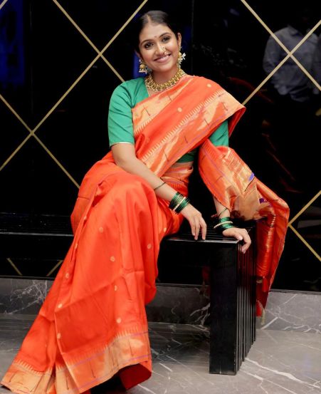 Rinku Rajguru Orange Paithani Saree