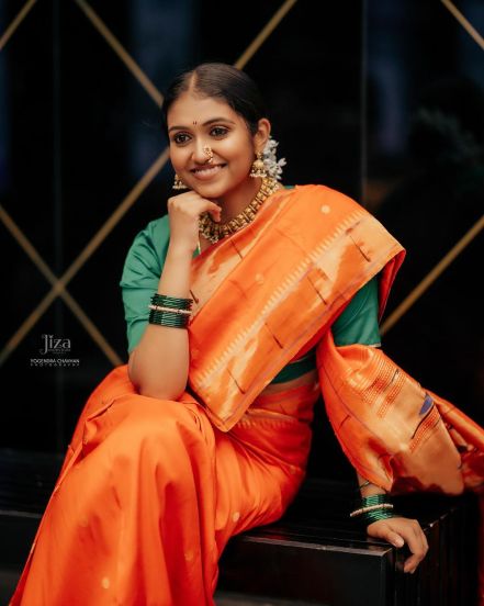 Rinku Rajguru Orange Paithani Saree