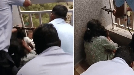 Firefighters rescued one-year-old boy stuck grille Sinhagad road area pune Firefighters rescued one-year-old boy stuck grille Sinhagad road area pune