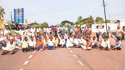sugarcane farmers sit on dharna on highways