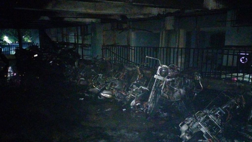 two-wheelers were burn in a fire in the parking lot two-wheelers were burn in a fire in the parking lot