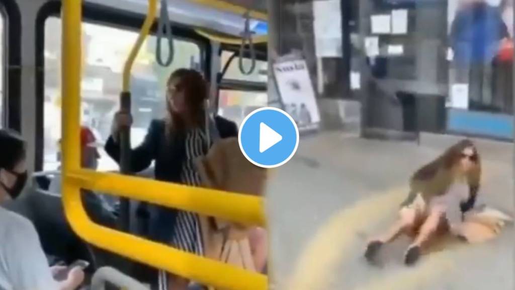 viral video suddenly woman spits on persons face strange incident in bus