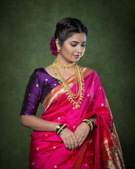 Prajakta Mali Pink Paithani Saree