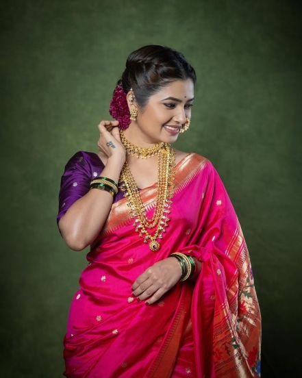 Prajakta Mali Pink Paithani Saree