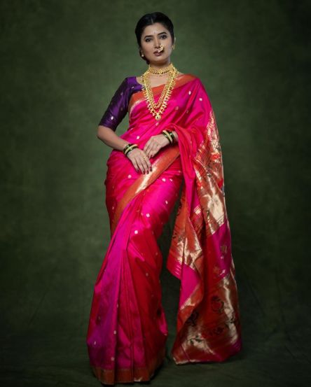 Prajakta Mali Pink Paithani Saree