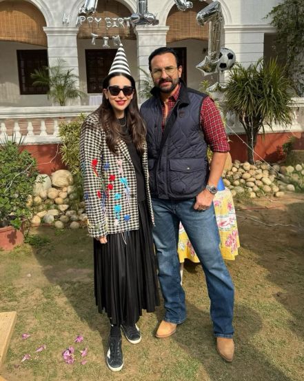 पार्टीमध्ये करीश्माने काळ्या रंगाचा ड्रेस परिधान केला होता व डोक्यावर वाढदिवसाची टोपी घातली होती.