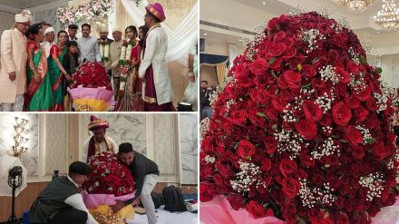Uncle gave bouquet of 1 thousand 375 roses to make his Nephews wedding unforgettable