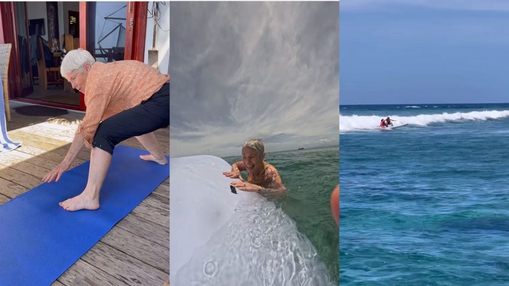 80 year old woman surfing for the first time