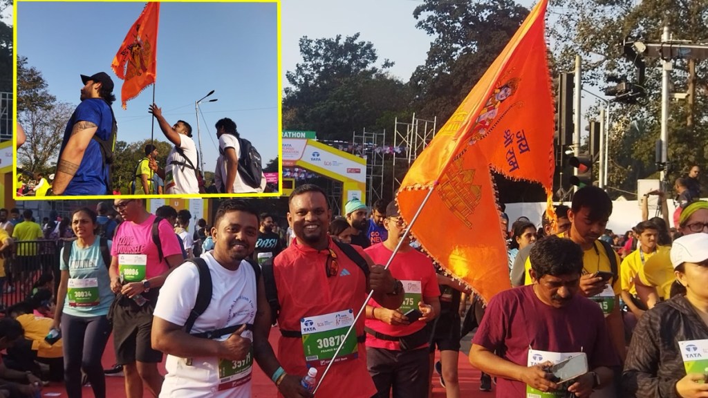 mumbai marathon, runners ran with saffron flags