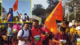 mumbai marathon, runners ran with saffron flags