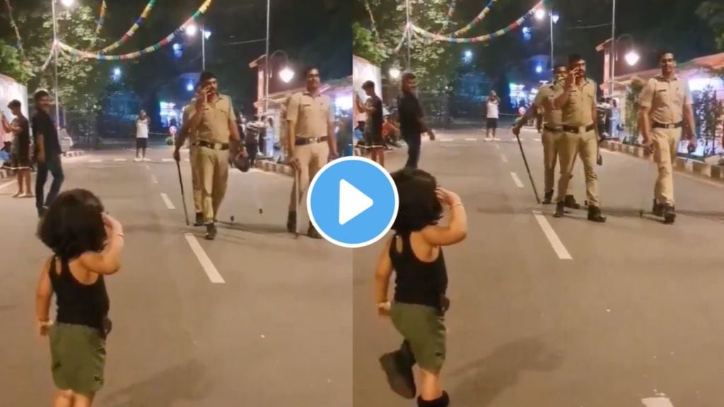 a child girl greet police with a salute a child girl greet police with a salute