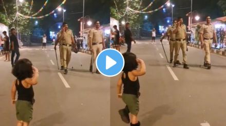 a child girl greet police with a salute a child girl greet police with a salute