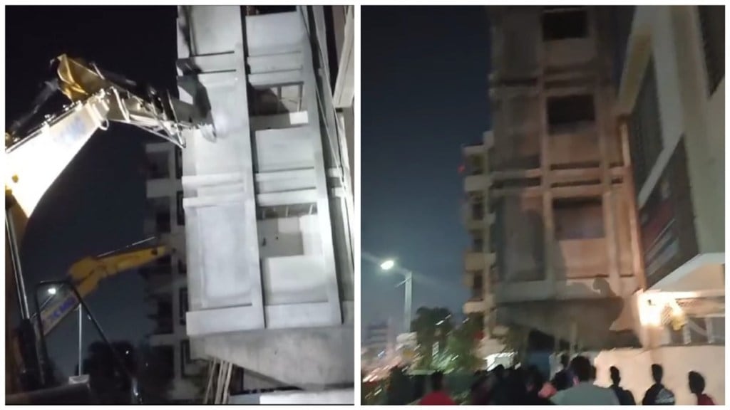 pimpri chinchwad latest marathi news, under construction three storey building tilt in wakad area marathi news