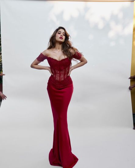 Janhvi Kapoor flaunts valentines look in lace and satin corset maxi dress