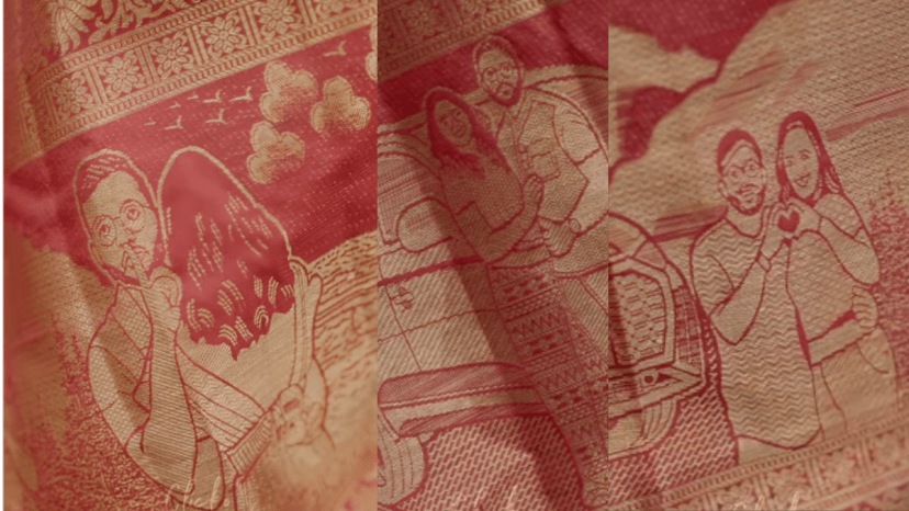 Bride wave lovestory on saree,