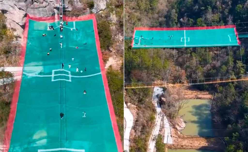 Football field suspended in the air in China's Yongkang city