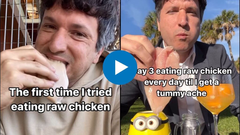 man eating raw chicken for his own experiment man eating raw chicken for his own experiment