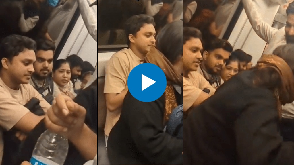 A woman sat on a young man's Lap for refusing to give her a place to sit Shocking Video Viral in Delhi Metro