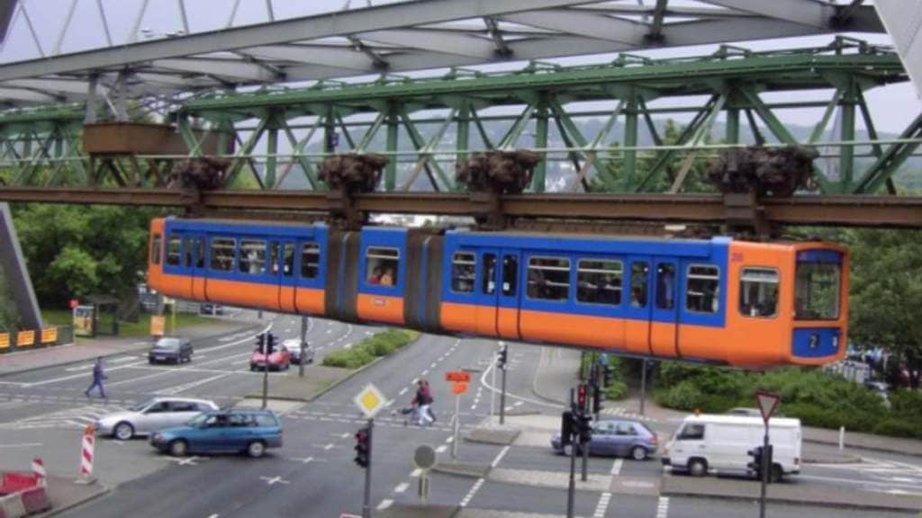 germany suspension railway where train run under the track amazing hanging train