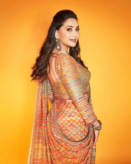 Madhuri Dixit Orange Designer Saree