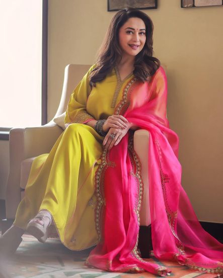 Madhuri Dixit Orange Designer Saree