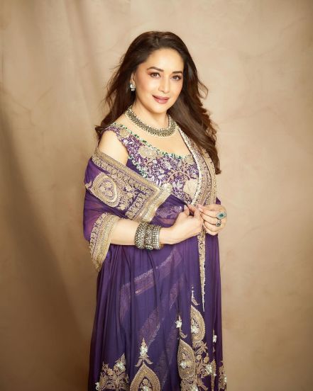 Madhuri Dixit Orange Designer Saree