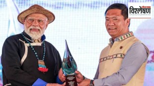 Prime Minister Narendra Modi being felicitated by Arunachal Pradesh Chief Minister Pema Khandu during his visit to Itanagar, Saturday, March 9, 2024.