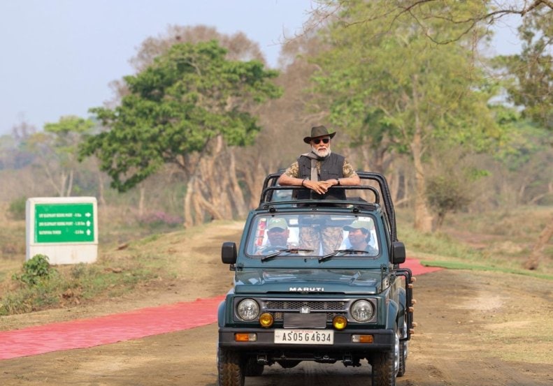 pm narendra modi enjoy jungle safari takes elephant ride at assams kaziranga national park