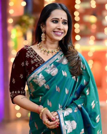 Shreya Bugde Sheth Peacock Green Saree