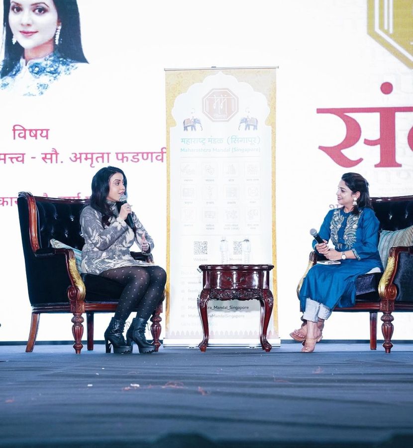 deputy chief minister devendra fadnavis wife amruta fadnavis post new stylish photos at singapore namaste bharat exhibition