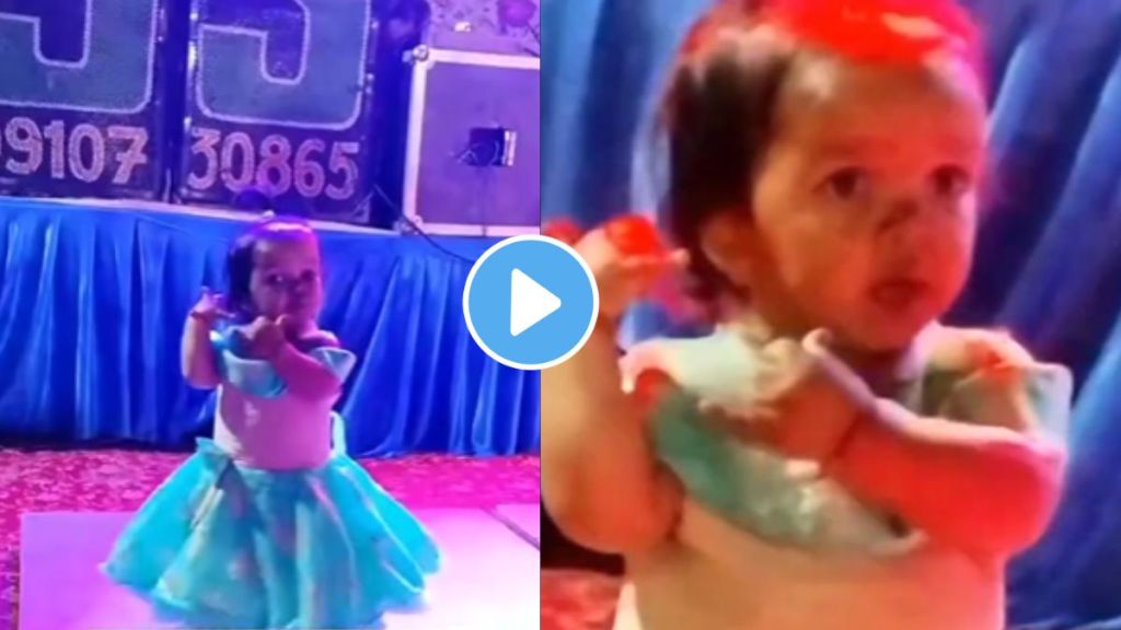 a child girl dance on krishnas bhajan in satsang