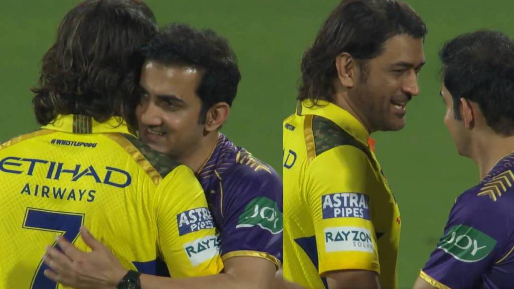 Gautam Gambhir Hugs MS Dhoni after CSK vs KKR Match IPL 2024