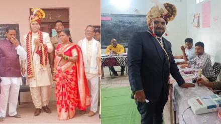 groom candidate women voters cast vote at polling station