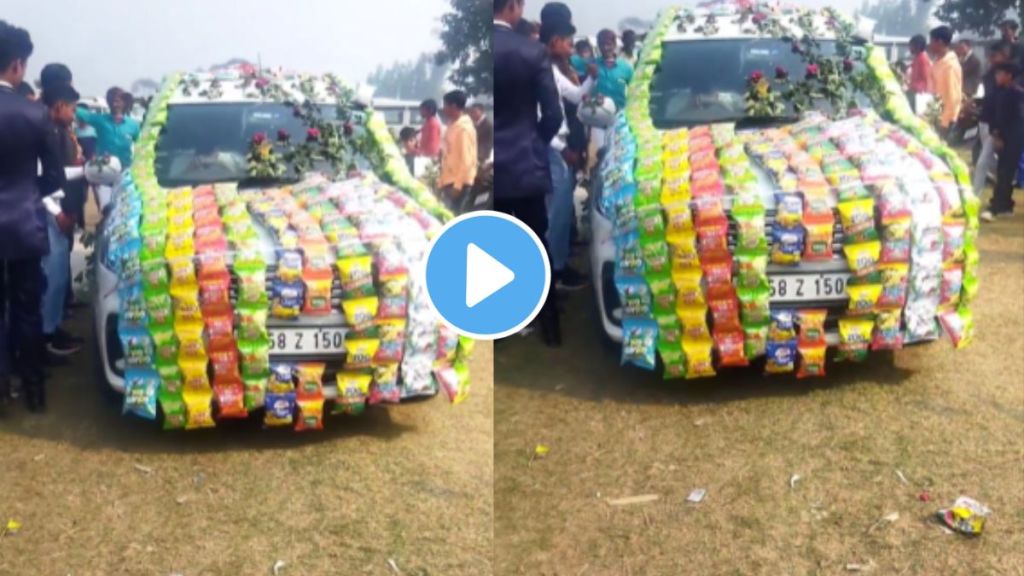 groom car decorated with chips packets groom car decorated with chips packets