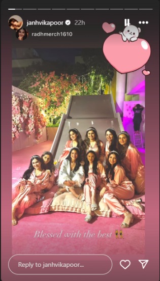 Janhvi Kapoor shared photos of Radhika Merchant slumber party anant ambani joined too