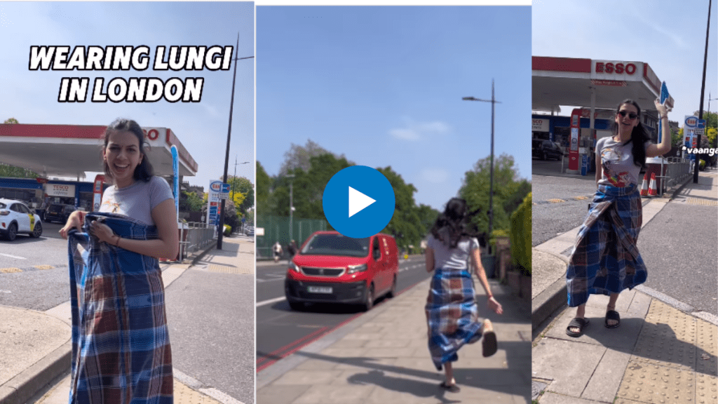 Watch Woman walks the streets of London wearing lungi, stuns people video goes viral