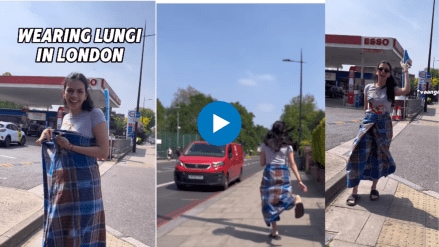Watch Woman walks the streets of London wearing lungi, stuns people video goes viral