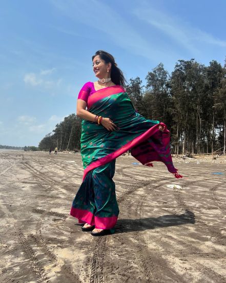 Manasi Naik Peacock Green Paithani Saree