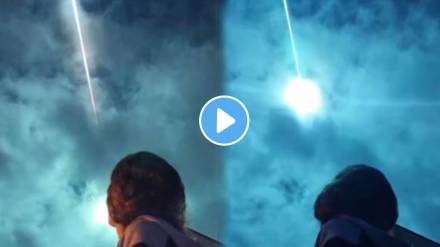 A meteor appeared in the blue sky Amazing scene A meteor appeared in the blue sky Amazing scene