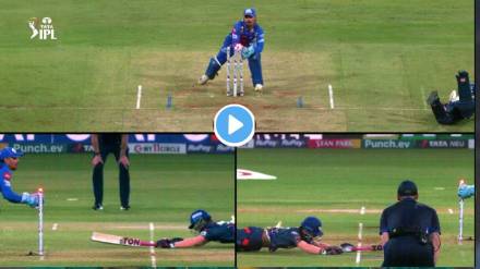 Ayush Badoni getting run out in the match against Mumbai Indians