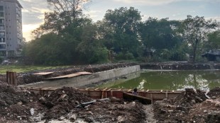 road contractors effort to fill natural pond at kopar in dombivli