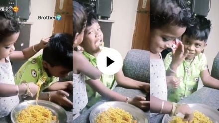 sister love a sister feeding maggi to brother by pulling his hairs