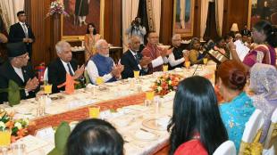 Prime Minister Narendra Modi with Maldivian President Mohamed Muizzu at the banquet for the foreign heads of states invited to the oath-taking ceremony of the Modi 3.0 government.