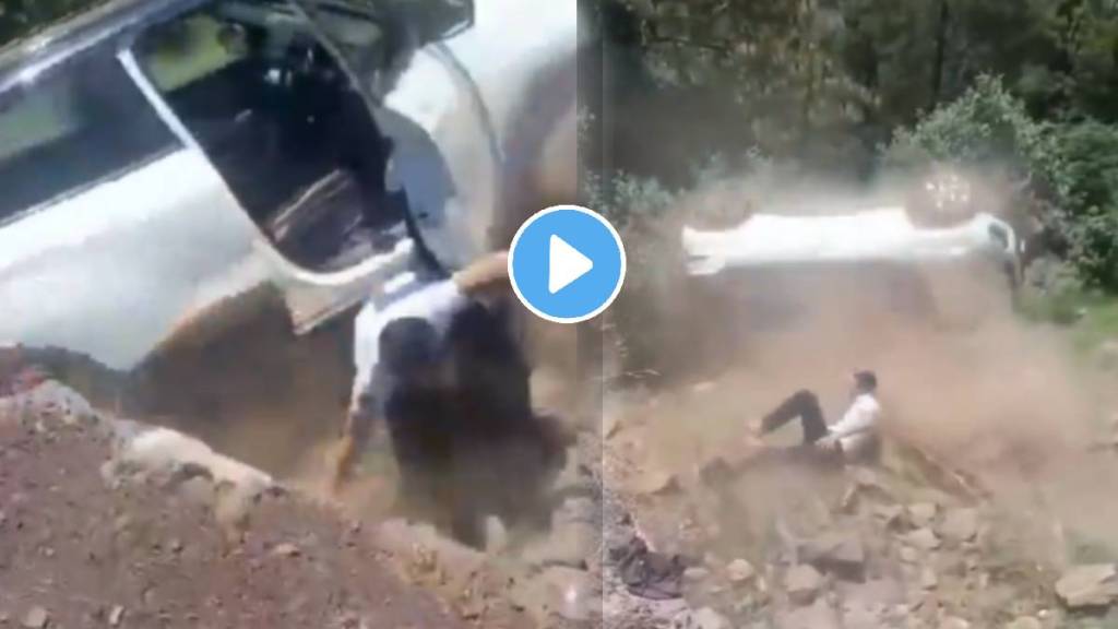 The driver in the car and the car fell down the mountain